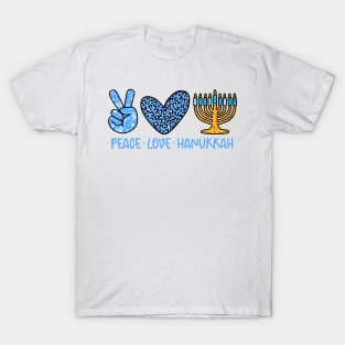 Peace Love Hanukkah Leopard Hanukkah Menorah Jewish T-Shirt